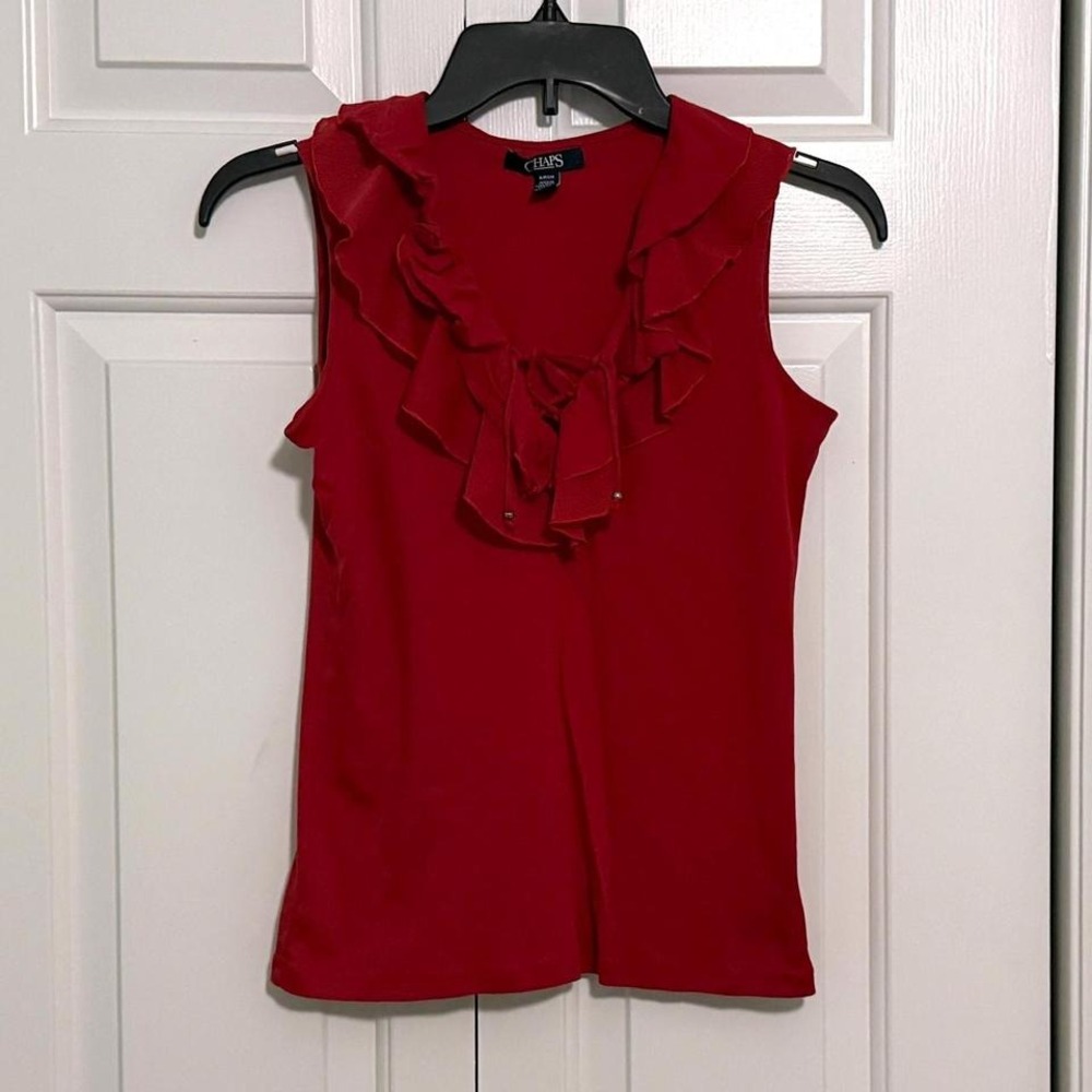 Red Sleeveless Chaps Women's Top Shirt Ruffle Sz Small Petite